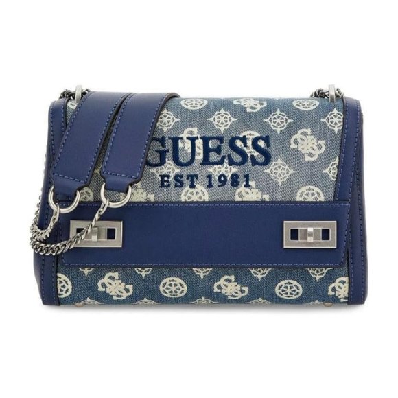 GUESS Katey Flap Shoulder Bag Denim Ombre Logo, Denim ombre logo, One size - Picture 1 of 2
